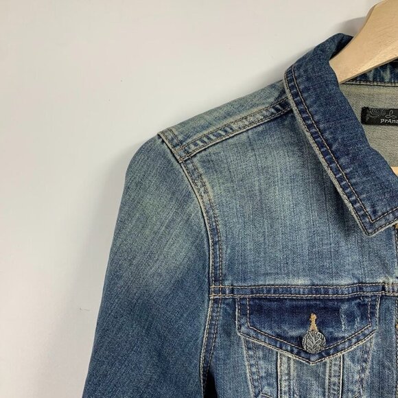 PrAna Women's Dree Blue Jean Denim Button Front Trucker Jacket Size S - Picture 3 of 11